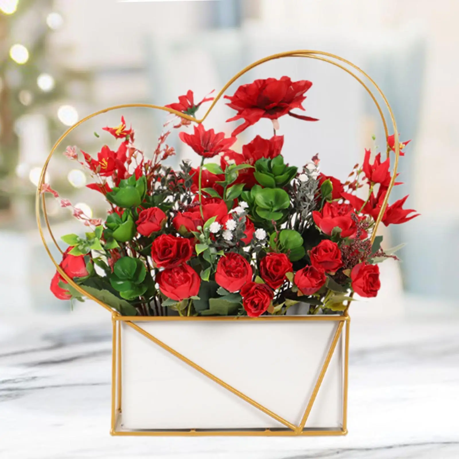 

Artificial Rose Flowers Basket Tabletop Centerpiece Wedding Flowers Decorations Home Decor Floral Arrangement for Anniversary
