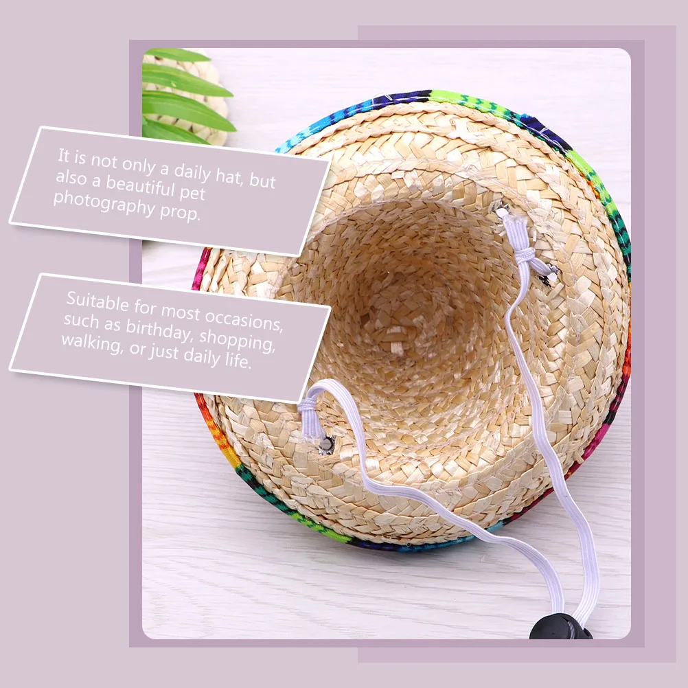 

Pet Straw Woven Hat Dog Hats Sombrero Party for Small with Ear Holes Bamboo Banquet