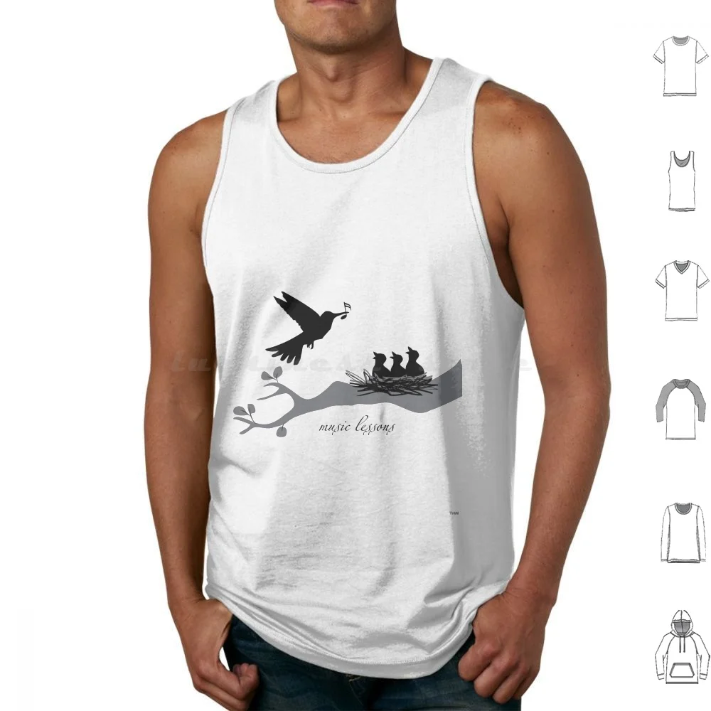 Music Lessons Tank Tops Vest Sleeveless Graphic Design Typography Bird Surreal Humor Cute Music Sheet Nest Baby Feeding