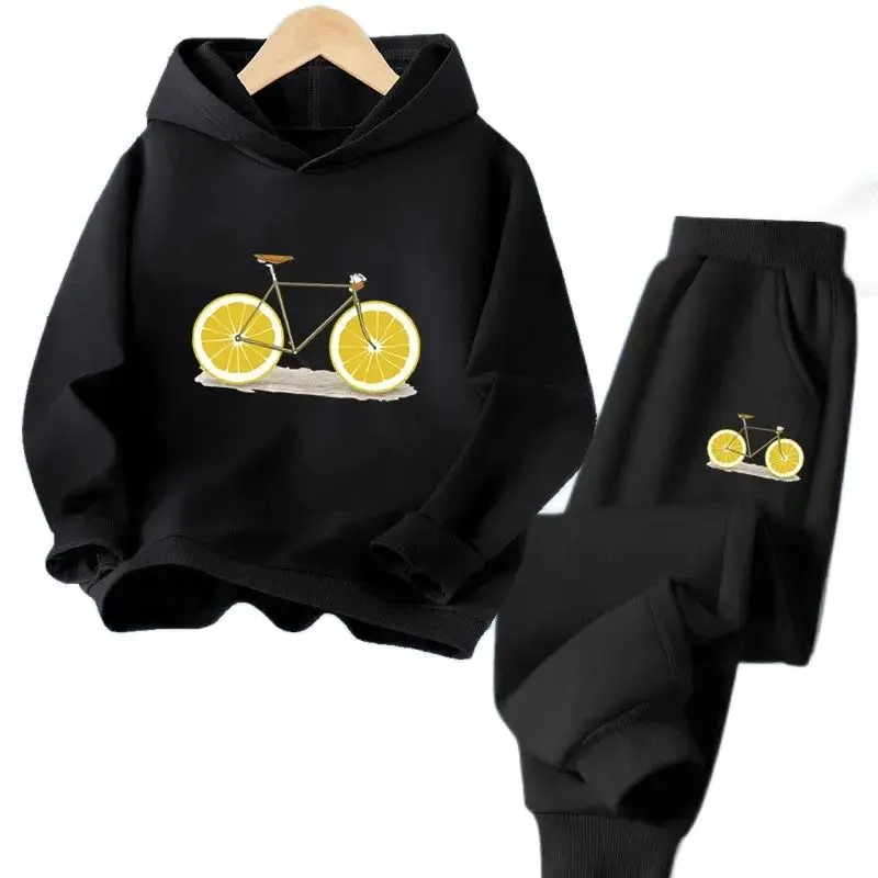 Fashion New Kids Boys Lemon Fruit Print Hoodies Clothes Spring Sweatshirt Long Pant 2pcs Outfits Set Clothing For 3-14 Years Old