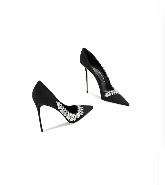 

Classic Women's Pointed High Heels, Black Rhinestone Shallow Mouth, Personal Office Shoes, Autumn, High Quality