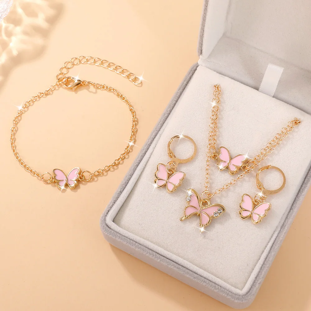 4Pcs Bohemian Women Butterfly Jewelry Set d Necklace Bracelet Earrings Women Daily Accessories Christmas Gifts