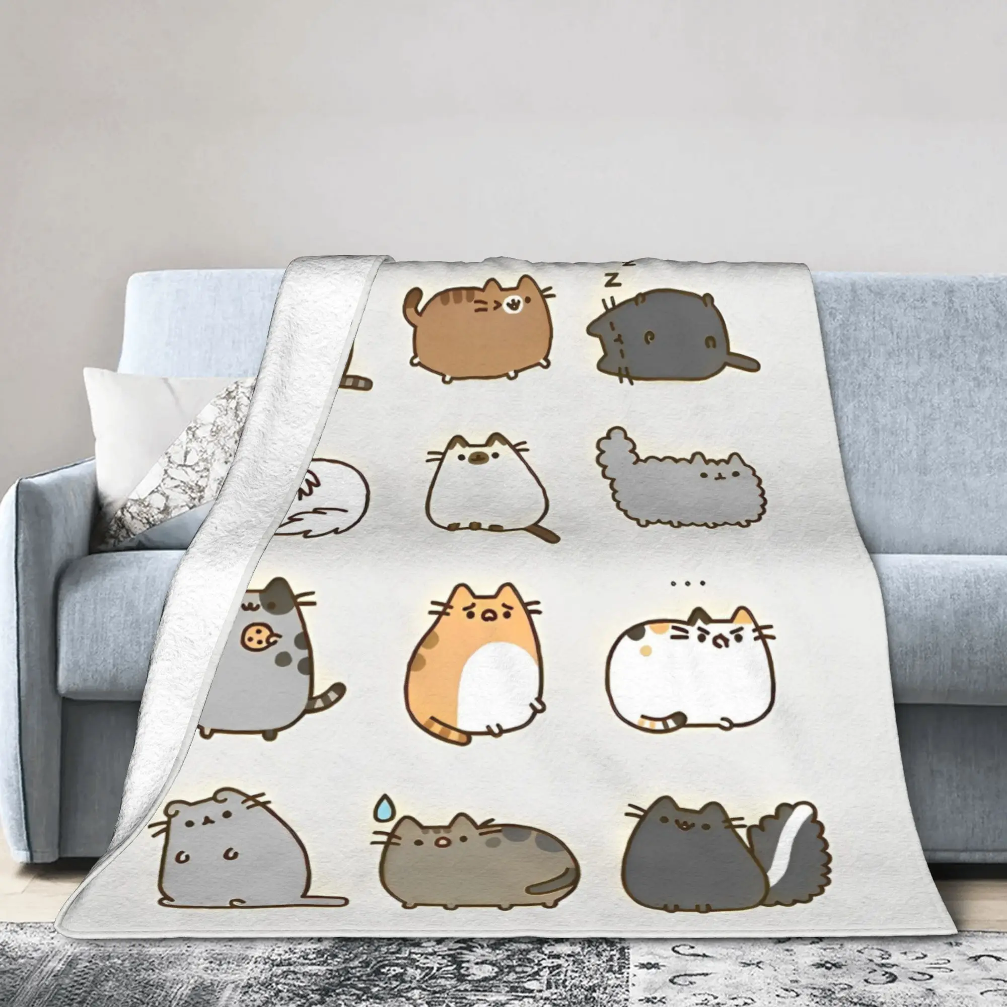 Cartoon Funny Cute Flannel Blanket P-Pusheencats Customized Throw Blanket for Home 125*100cm Rug Piece,