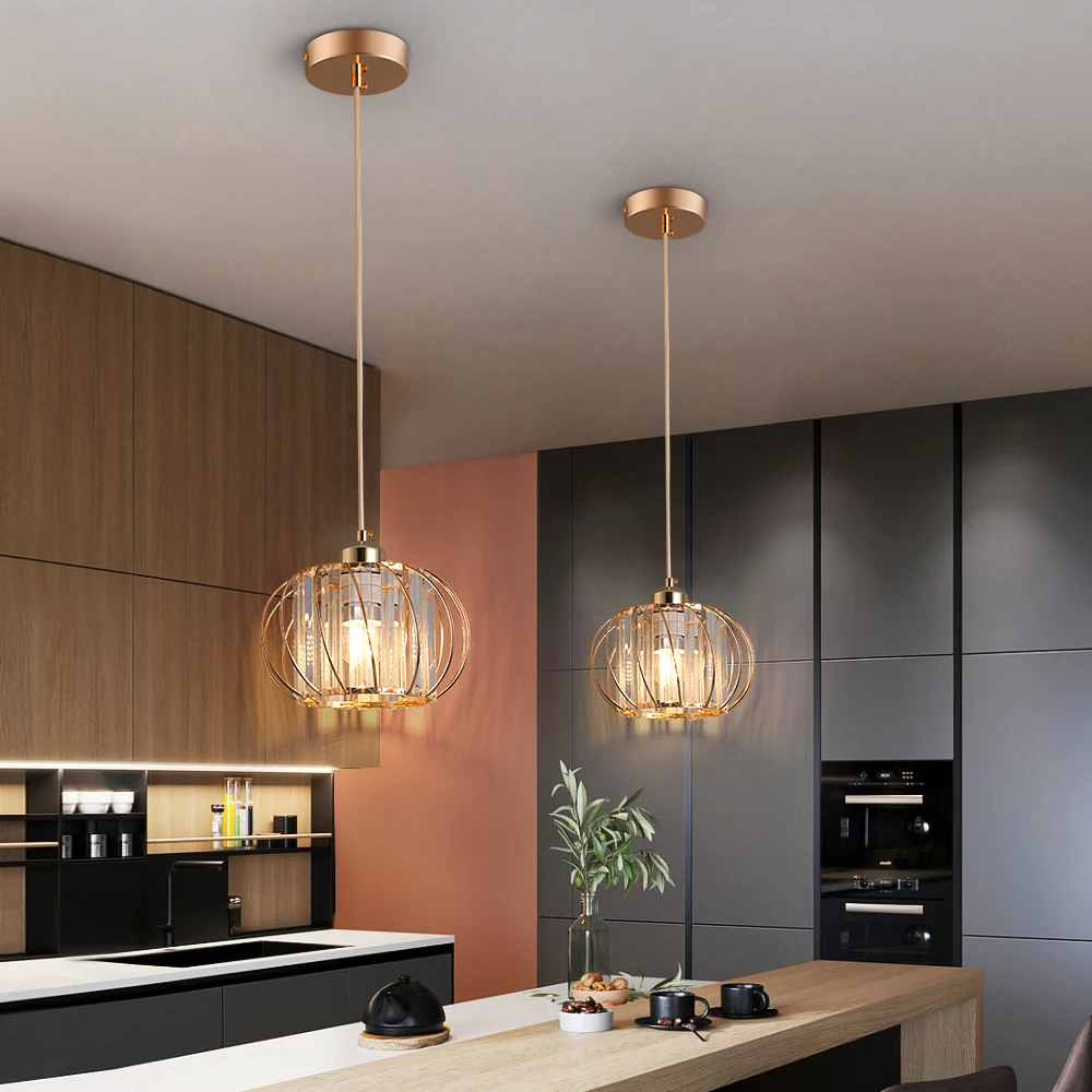 Iluminación colgante de Isla de cocina, lámpara de techo moderna, candelabro de cristal, accesorio colgante de linterna Simple para el hogar, balcón y pasillo