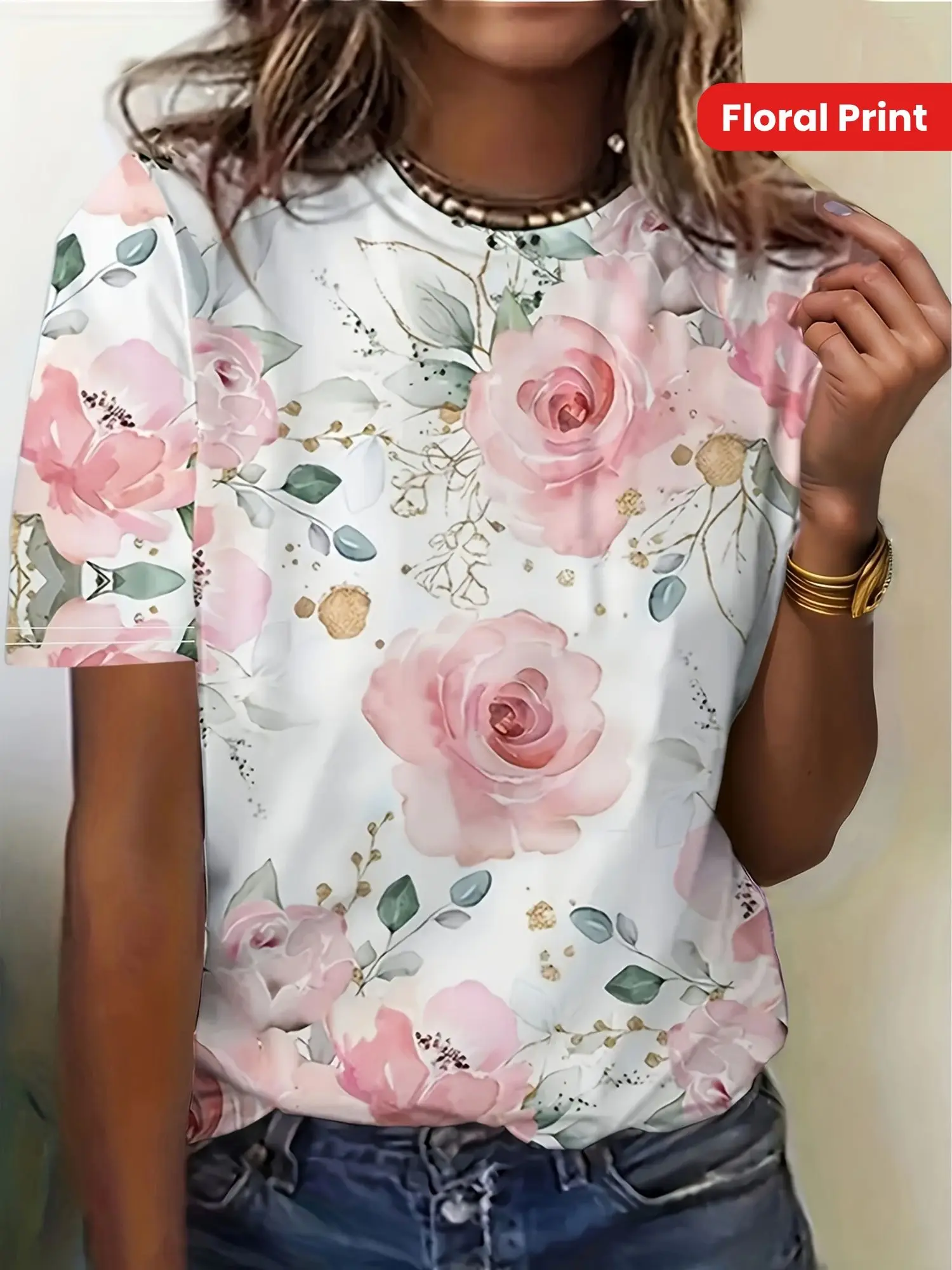Ink Painting Floral T-Shirts Flower 3D Print Women Summer Short Sleeve Round Neck T Shirt Tees Harajuku Y2K Tops Female Clothing