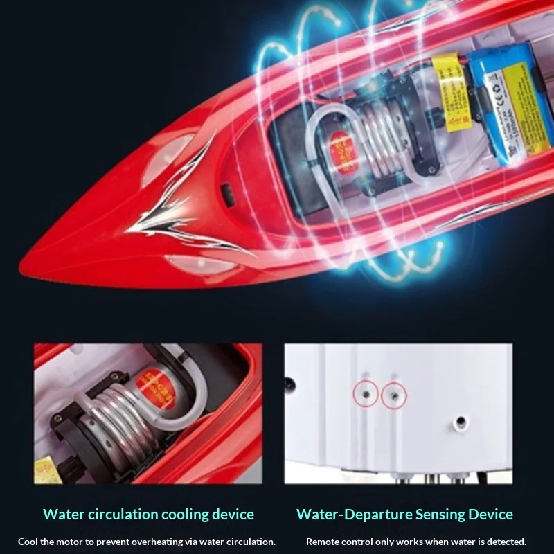 HJ806 High Speed RC Boat Water Cooling Electric Racing Yacht Warship Kids Toy Ship With Night Navigation Lights