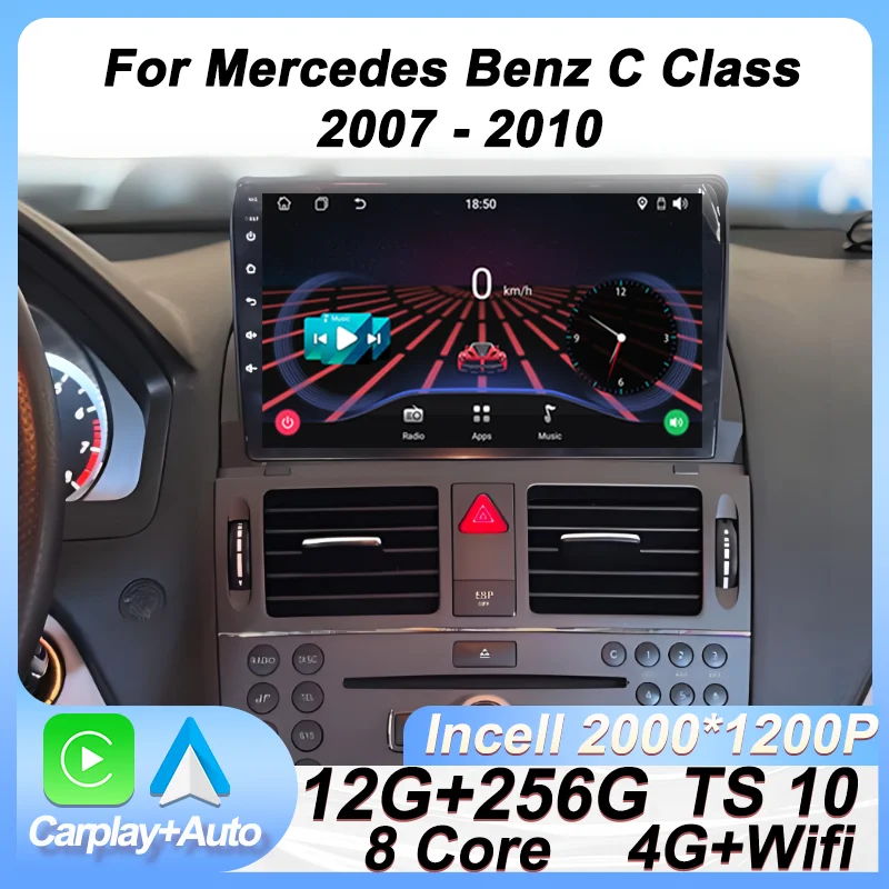 

Стерео головное устройство Android для Mercedes Benz C Class W204 S204 2007-2010 Навигация с сенсорным экраном GPS Bluetooth без 2din DVD