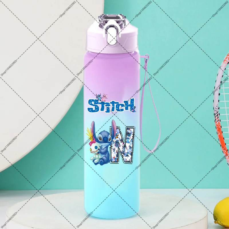 Lilo & Stitch 750ml Lettera AZ Bottiglia d'acqua stampata Cartoon Anime Modello Bottiglie d'acqua Ragazzi Ragazze Articoli per bevande carini Regali di compleanno