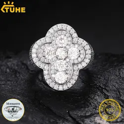 TUHE Unisex 925 Silver Cross Ring Moissanite Stone Iced Out Couple Rings for Women Men Hip Hop Gifts