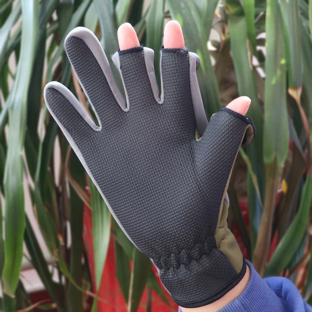 Men Camo Gloves Outdoor Ice Fishing Winter Warm With Release Index Thumb Middle Fingers Gloves For Outdoor Fishing