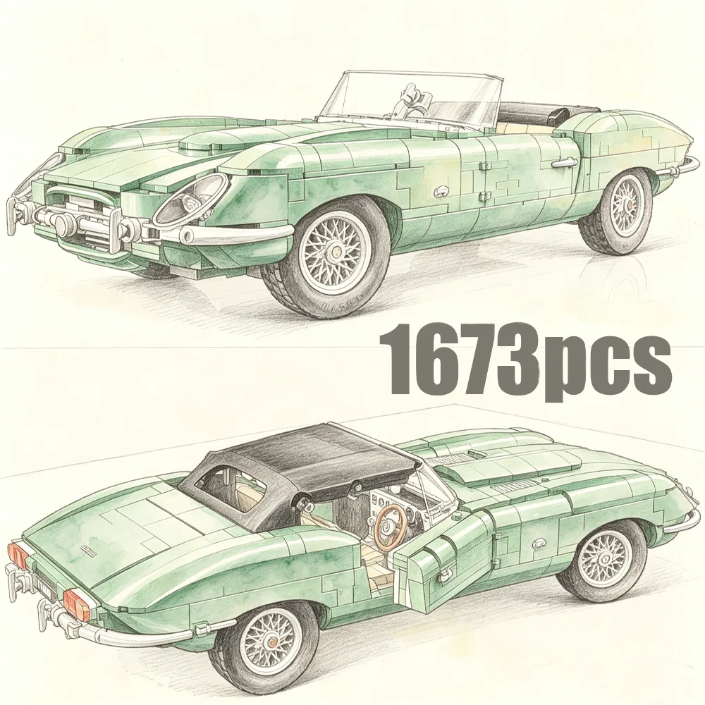 NEW 1673pcs Classic Convertible Sports Car Vintage British Roadster Display Model Building Blocks Bricks Christma Adult Toy Gift