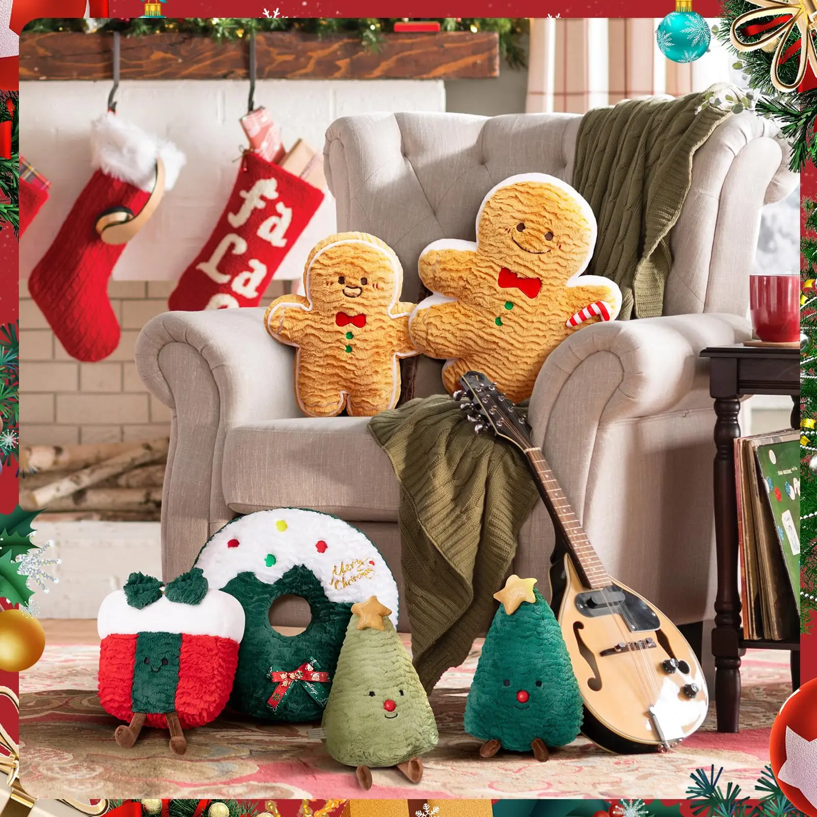 8-18 inch Christmas Plush Christmas Decorations Throw Pillow - Super Soft Stuffed Animal Plush, Fluffy Couch Bed Pillow Gift Box