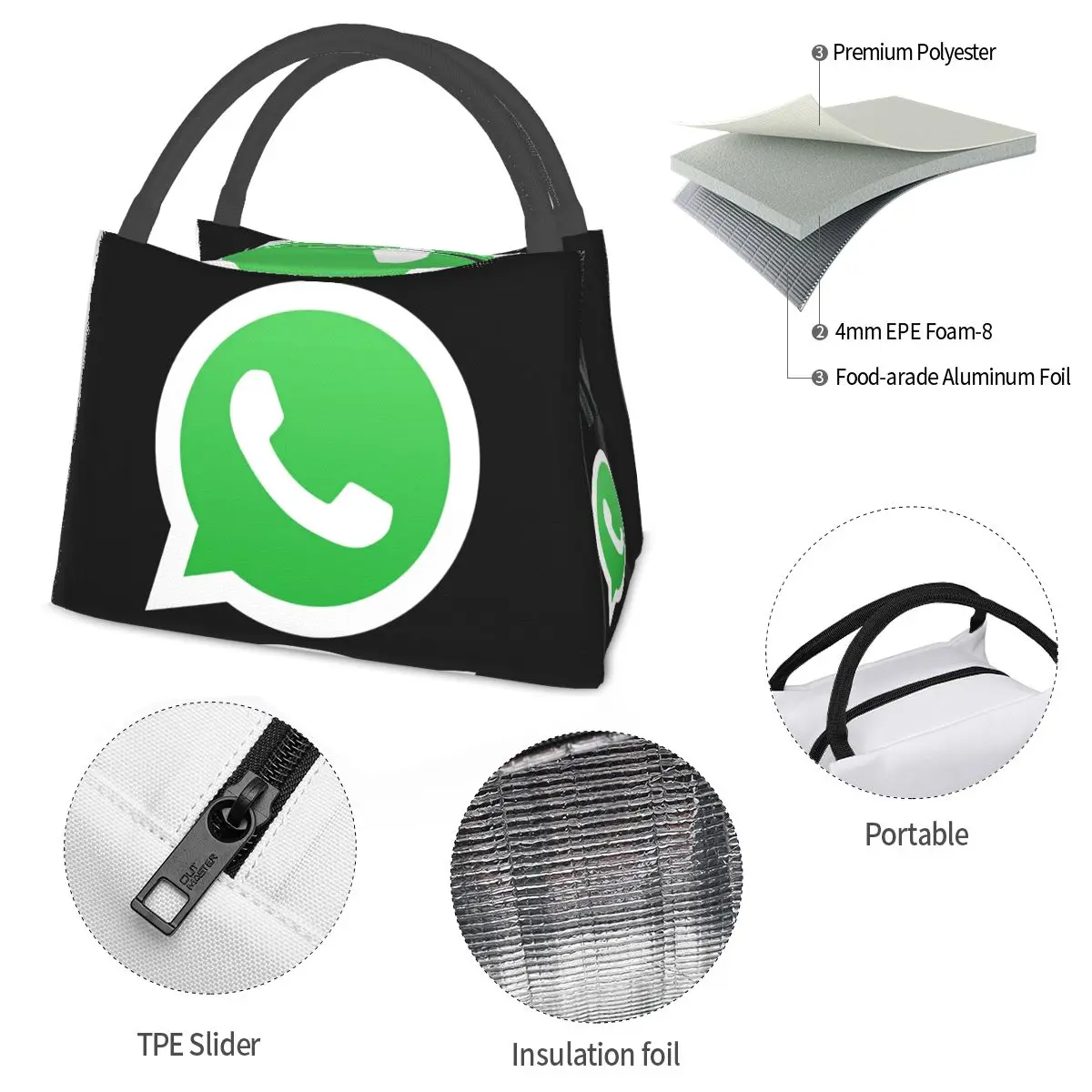 WhatsApp Logo Portable insulation bag for Cooler Food Office Pinic Container