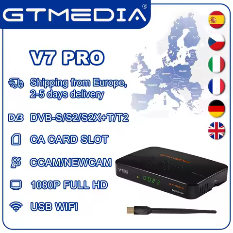 GTMEDIA V7 PRO Decoder DVB-S2X/S2/S DVB-T2/T Satellite Terrestrial Signal Receiver H.265 1080P HD USB WIFI BISS PowerVu TV Box