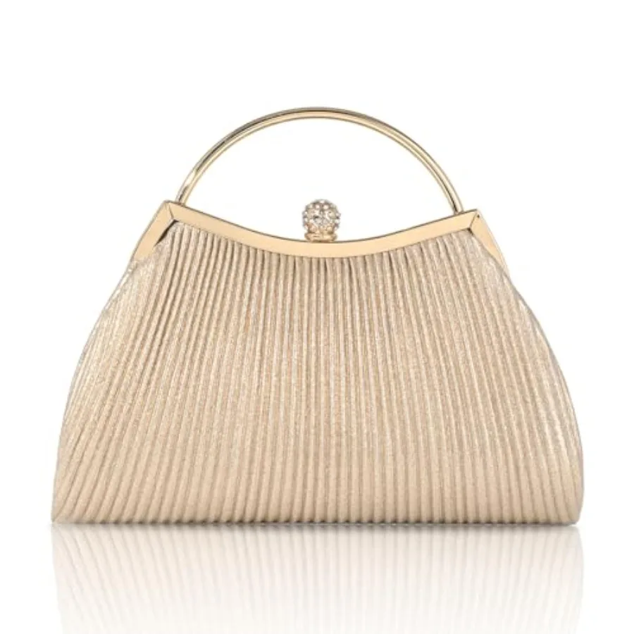 

Evening Bag for Women Sparkly Handbag with Chain, Women's Shoulder Bag Pleated Clutch Purse for Wedding, Prom, Party