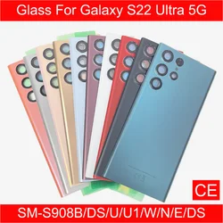 S22 Ultra Back Glass Cover For Samsung Galaxy S22U 5G , SM-S908 Back Door Replacement Battery Case Rear Housing Cover + Adhesive