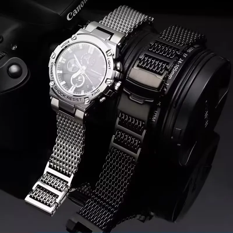 카시오 스틸 하트 노치 스테인레스 스틸 스트랩 GST B100 GST-B100/1110/W300/S310 수정된 금속 시계 스트랩 팔찌