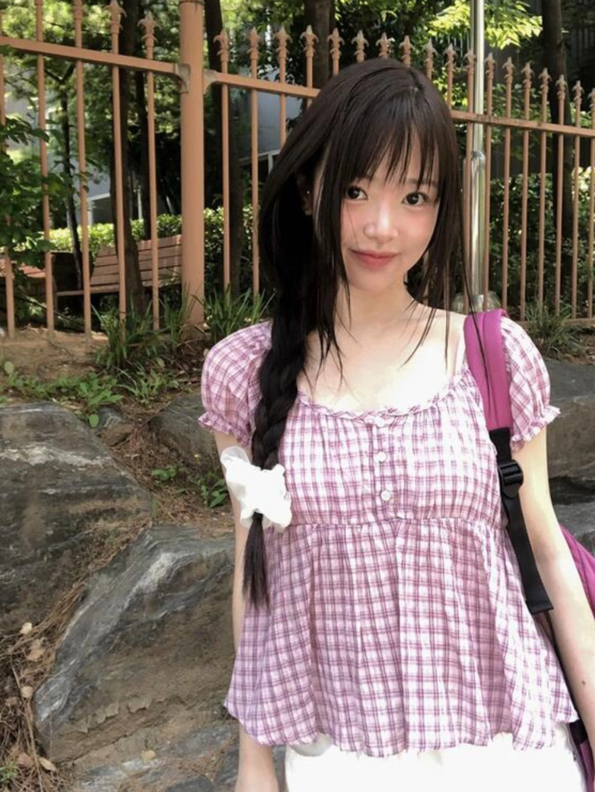 

Корейская стильная рубашка в клетку с пышными короткими рукавами, легкая и дышащая, женская, деловая повседневная, свободного кроя