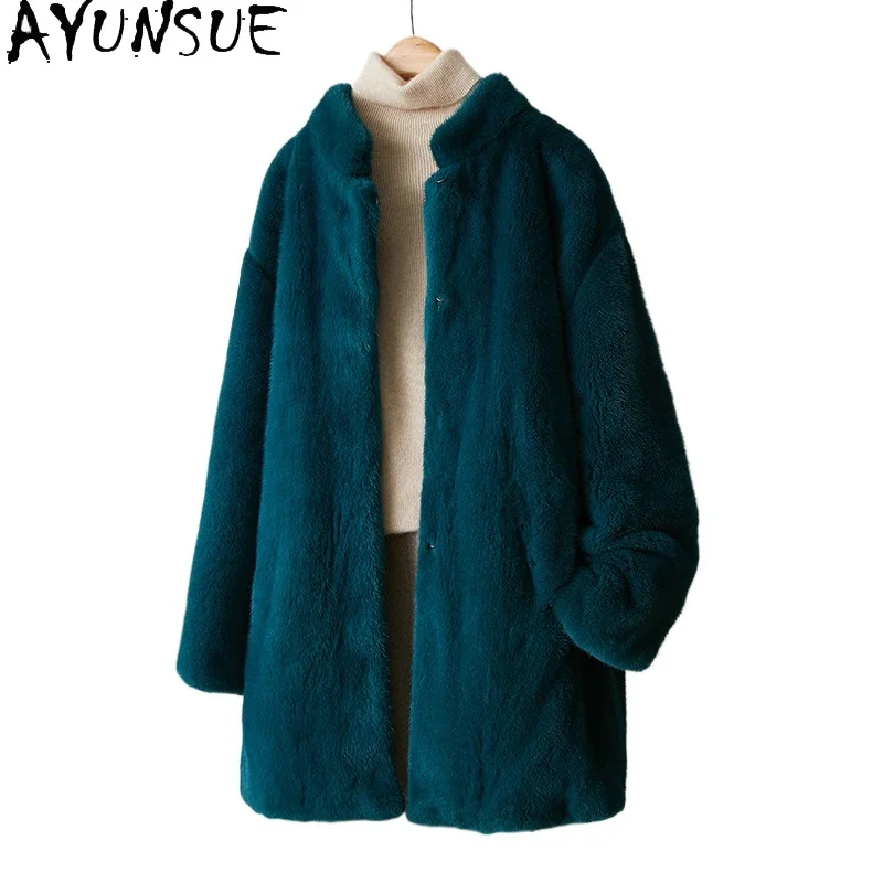 

AYUSNUE Luxury Mink Fur Coat Women Clothes Winter Jacket Whole Mink Real Fur Coats Mid-length Warm New in Coats Шуба Женская