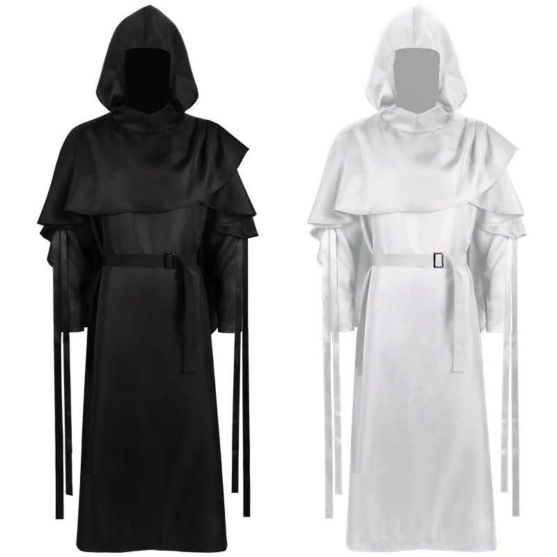 

loween Death Costume Clothing Medieval Ancient Priest Robe Monk Priest Suit Pastor Set Cosplay Long Pants Satin Material