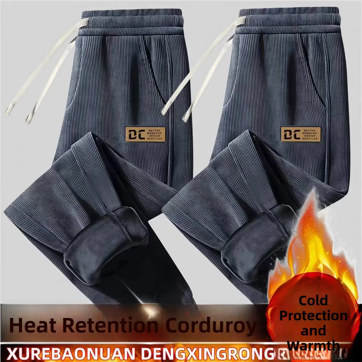 Women's Corduroy Fleece Lined Casual Sport Pants Loose Fit Long Trousers High Elasticity Warmth Straight Leg Pants