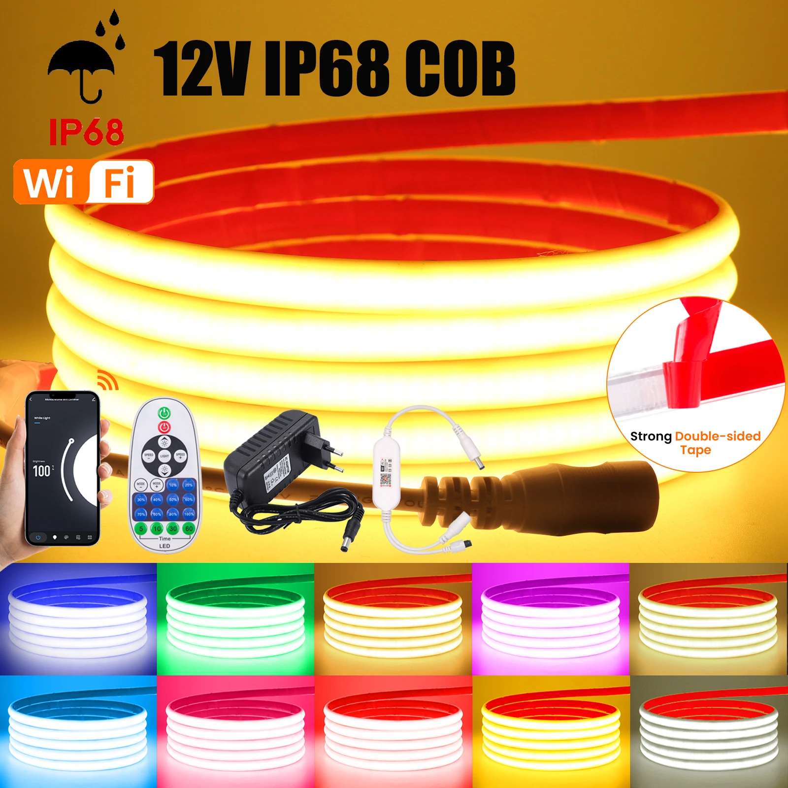 Tuya WiFi COB LED Strip Light IP68 Wodoodporna elastyczna dioda LED Neon Light 12V 320LEDs Światło liniowe o dużej gęstości do basenu