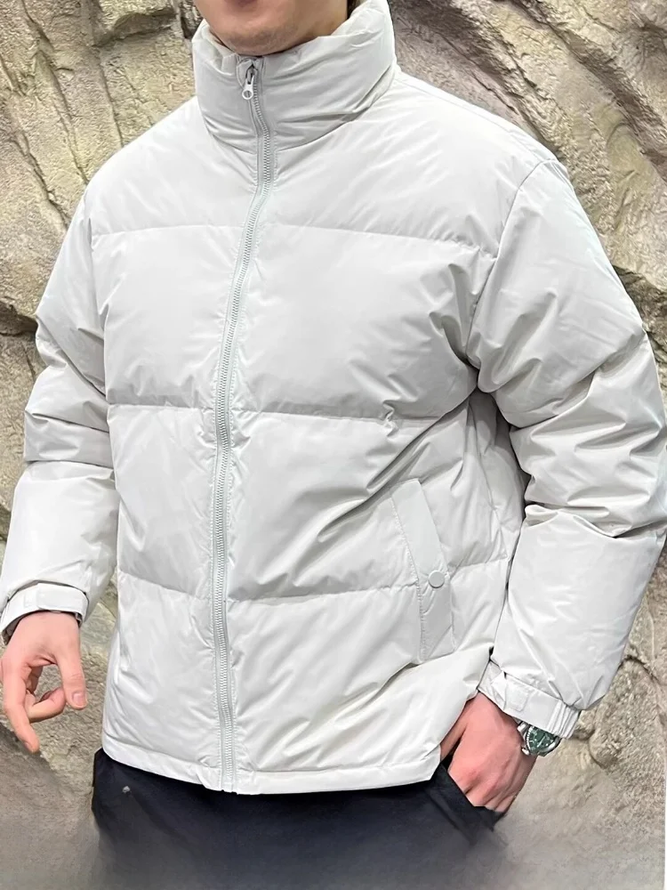 

Мужская утепленная зимняя куртка из пуха с эффектом объема, водонепроницаемая, белая, повседневная, на молнии, стандартный крой