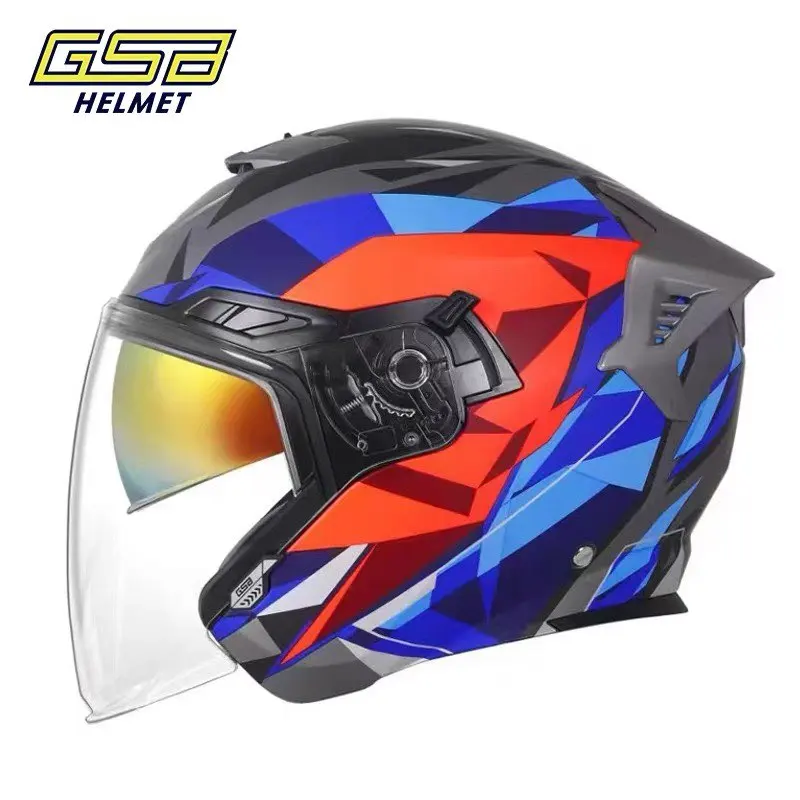 GSB 263 Motorcycle Helmet Dual Lens Half Capacete Electric Motobike Scooter Case Moto Motocross Summer Half Helmet Cascos