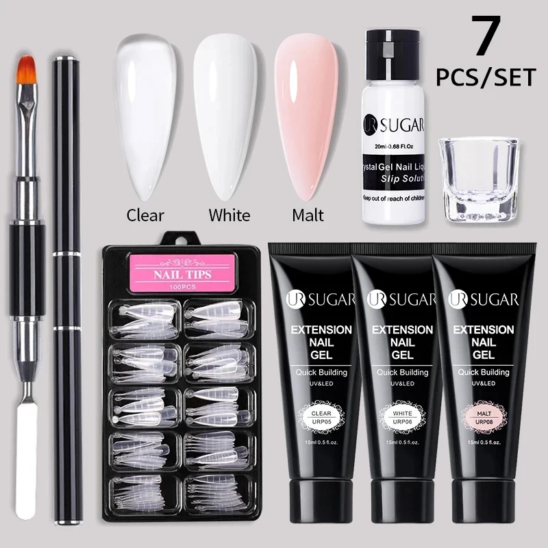 UR SUGAR 15ml Set di gel per unghie per estensione Kit completo per manicure Set di strumenti per la costruzione di punte delle dita per unghie in acrilico di cristallo
