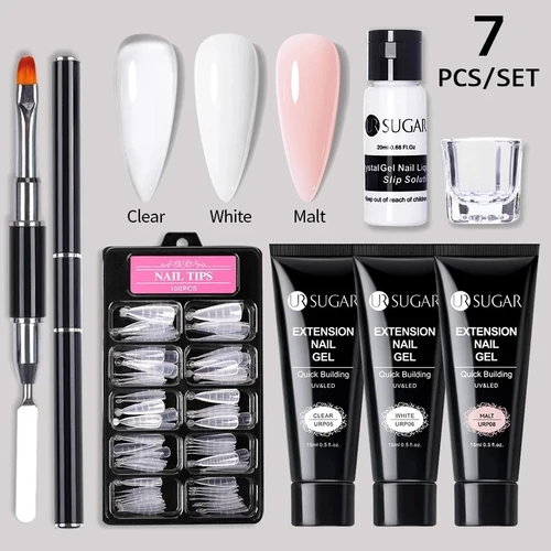 Imagen 1 del producto UR SUGAR-Juego de Gel de extensión para uñas, Kit completo de manicura, acrílico de cristal, extensión rápida de uñas, herramientas para construcción de yemas de los dedos, 15ml