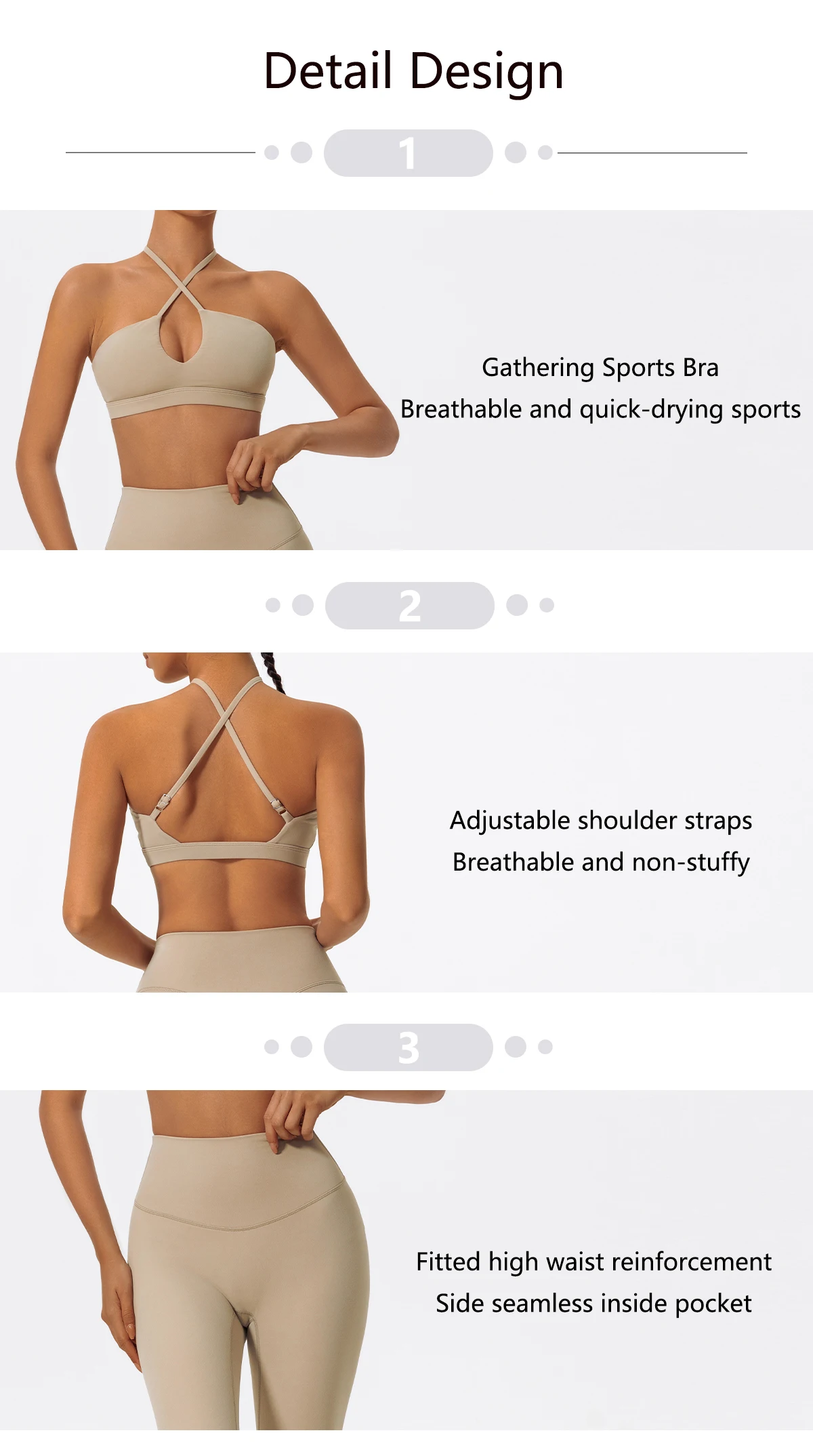 Neues Sommer-Zweiteiler-Sportset für Damen, Yoga-Kleidung mit überkreuztem Oberteil, Sport-Bandeau-BH, Sportoutfit für Frauen – Detail 4