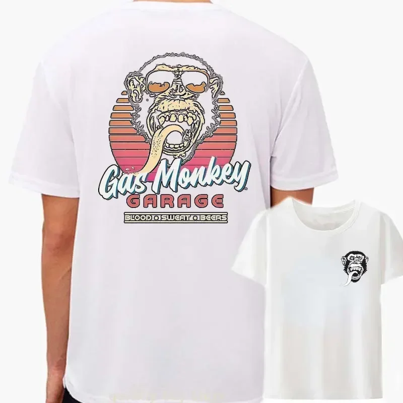 LE  Gas Monkeys Garage Double Sided Print T-shirt Men Casual Summer Graphic Harajuku Streetwear