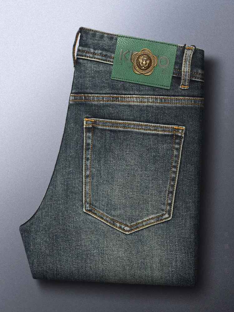 2026 New Vintage Stretch Jeans for Men, Luxury High-End, Dark Blue Slim Fit Casual Denim Pants