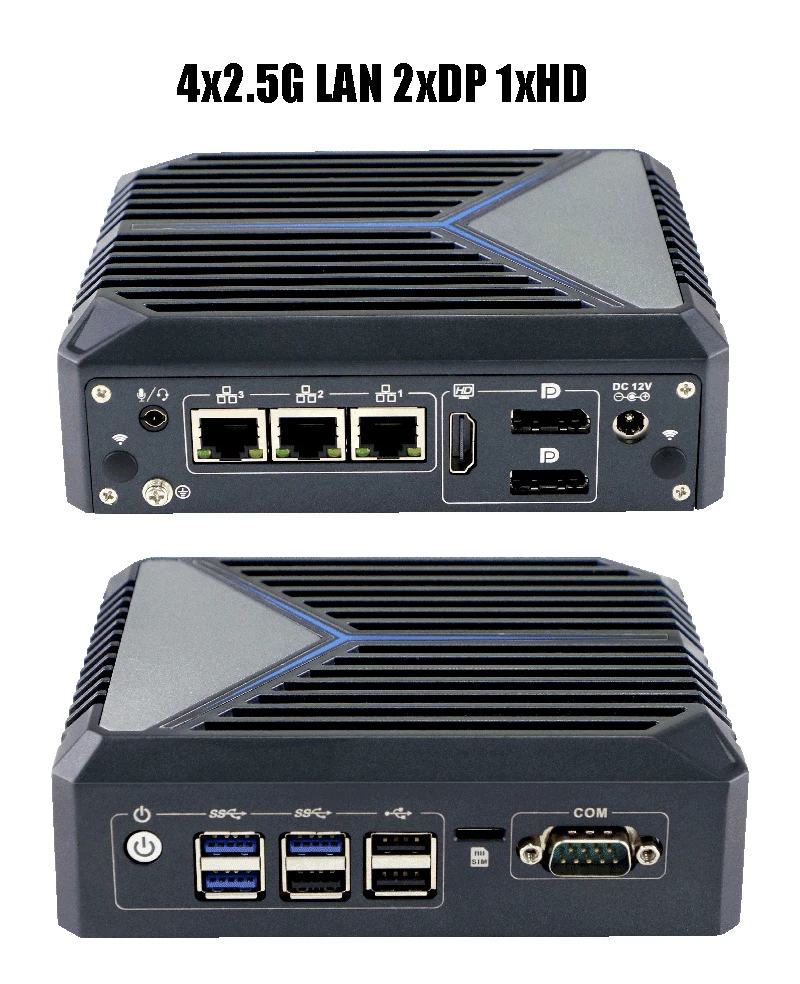جهاز توجيه ناعم بدون مروحة 3x2.5G i225V LAN Intel J6412 zxDP 1xHD 2x2.5G LAN 2xHD N100 Windows11 COM كمبيوتر صغير لسطح المكتب