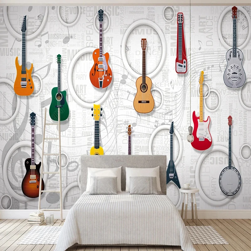 Custom Any Size Mural Wallpaper Guitar Music Equipment Cartoon 3D Stereo Background Wall Home Decoration Painting Wall Papers