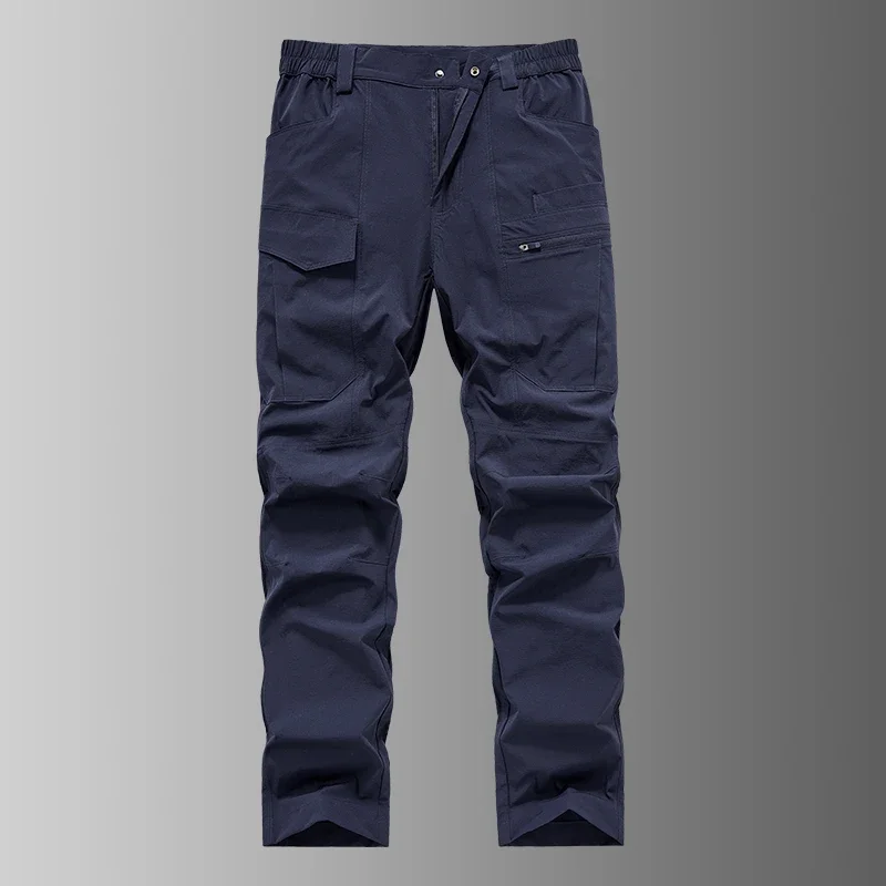 Men's Quick Dry Cargo Pants with Zip Pockets Big Size 8XL 7XL 6XL Summer Ice Silk Cooling Sweatpants Loose Fit Straight Trousers