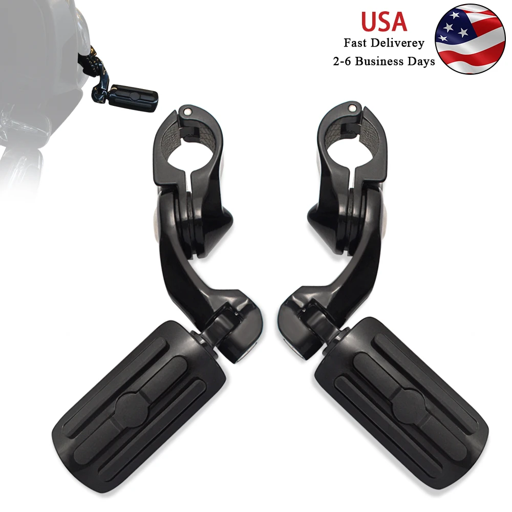 

Short Angled Highway FootPegs Foot Rest Black For Harley Davidson Touring Electra Road King Street Glide with 1.25 Engine Guard