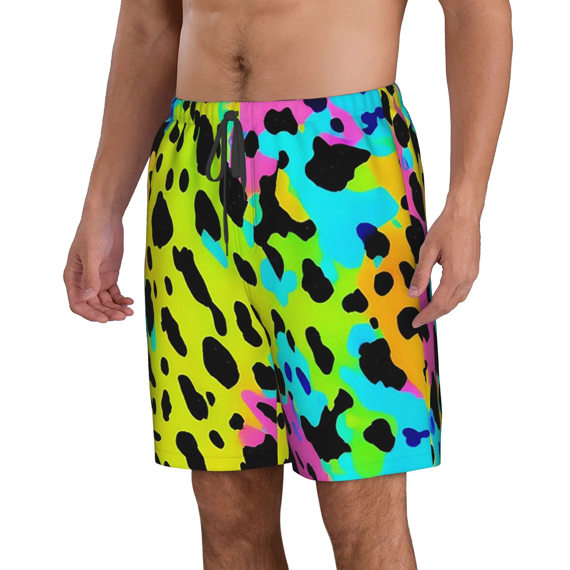 Vibrant Rainbow Leopard Print Trunks Beach Board Shorts Casual Quick Dry Swim Summer Men Pants