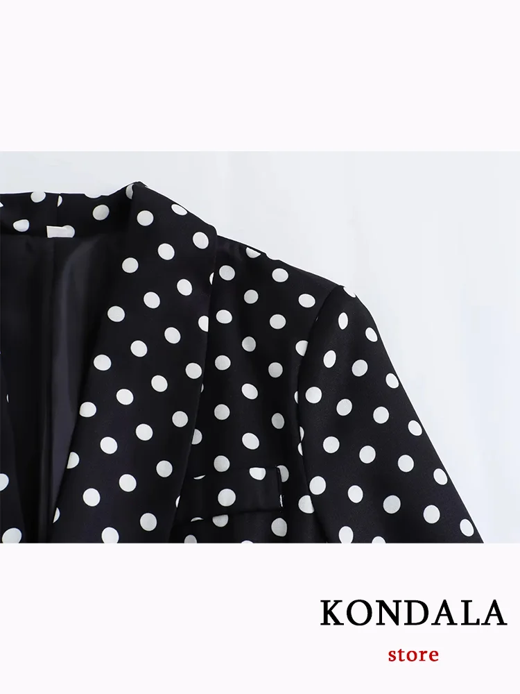 KONDALA Casual Women Suit Polka Dot V Neck Single Button Lace-up Blazer Straight Long Zipper Pants Fashion 2023 Autumn Sets