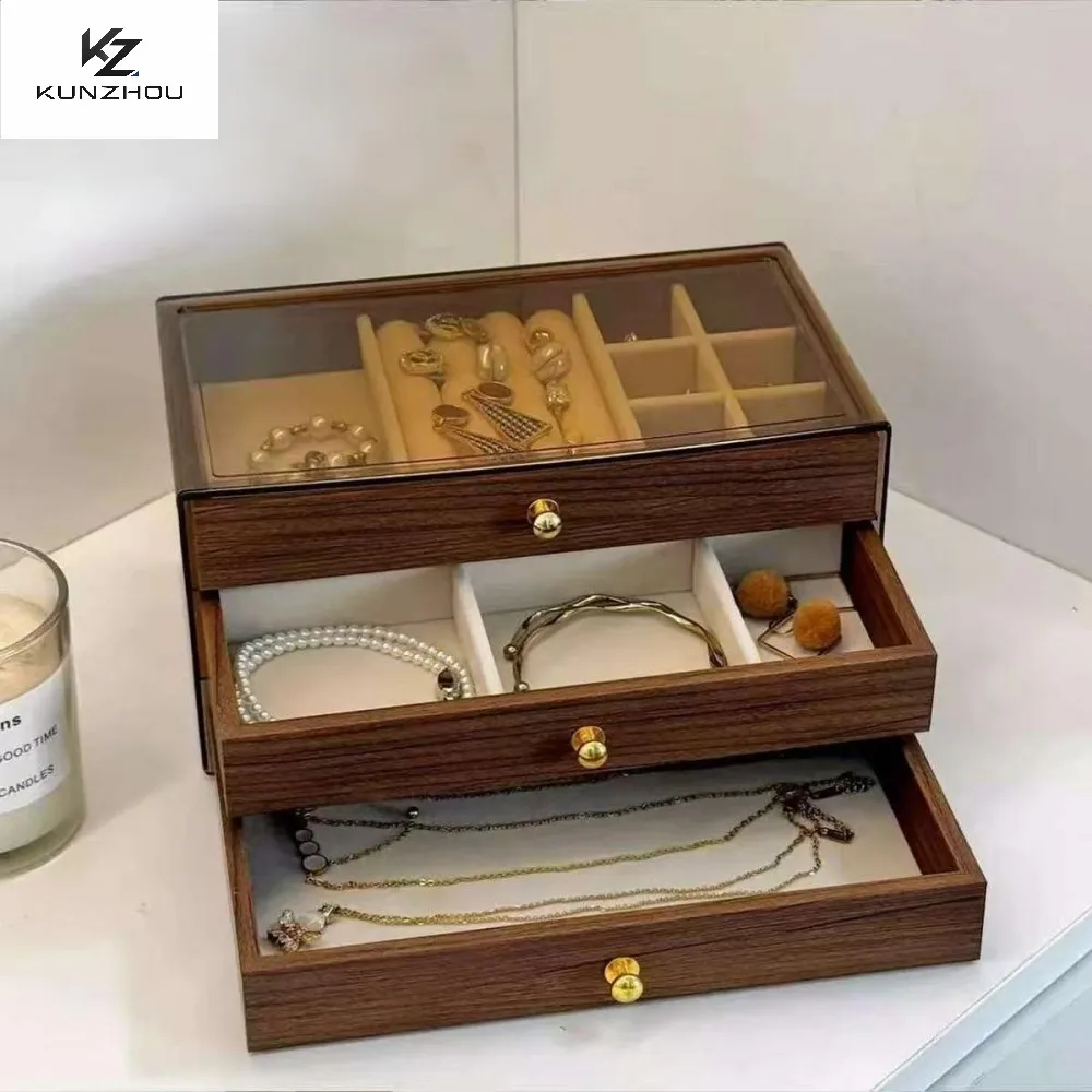 Walnut jewelry box, earrings, necklace accessories, multi-layer ring storage box, high-end exquisite jewelry box