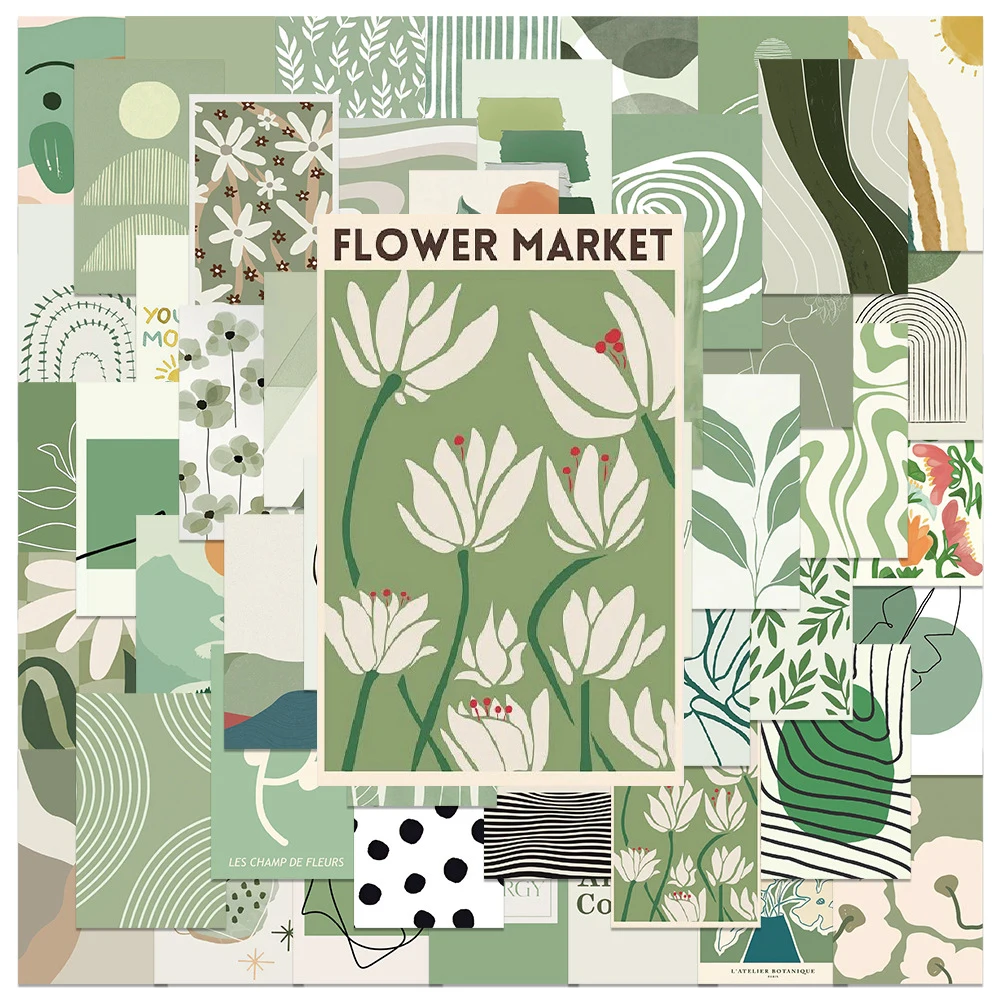 10/30/50pcs Ins Style Simple Sage Green Stickers Cartoon Aesthetic Art Decal DIY Luggage Stationery Phone Decoration Sticker Toy
