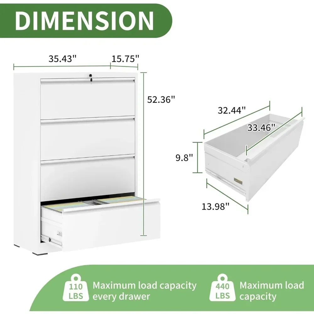 خزائن الملفات الجانبية المعدنية مع قفل، 4 خزائن الملفات ذات الأدراج للمكتب المنزلي، خزائن التخزين لتعليق رسائل الملفات