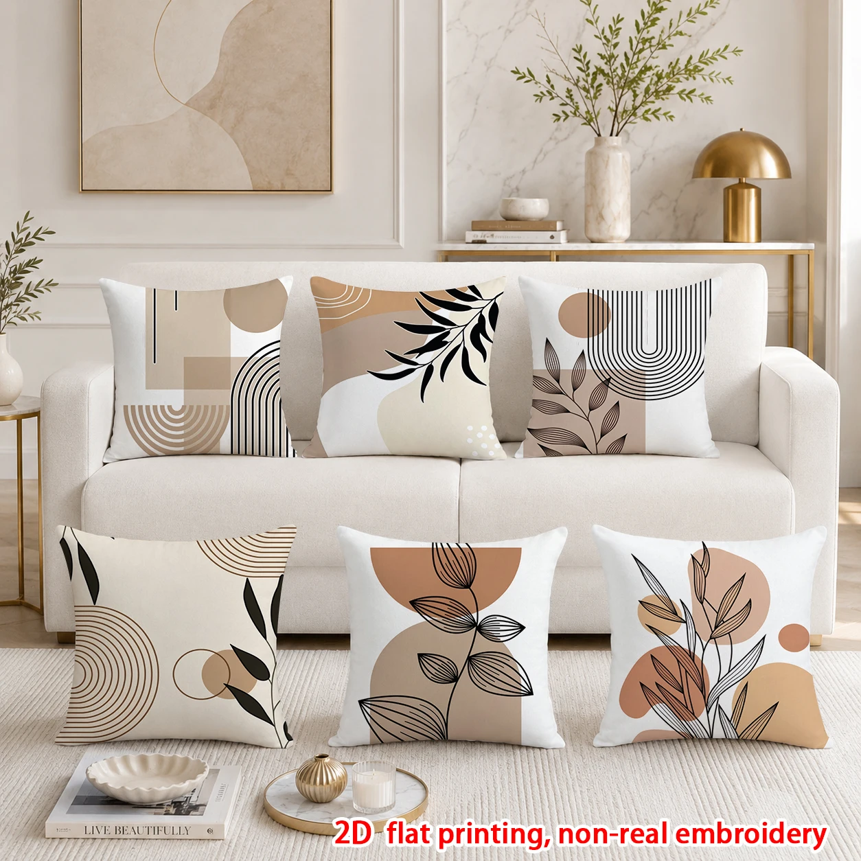 6pcs  Set of 6 Boho Throw Pillow Covers Modern Minimalist Geometric Leaf Decorative Pillowcases for Sofa Bedroom Living Room view 5