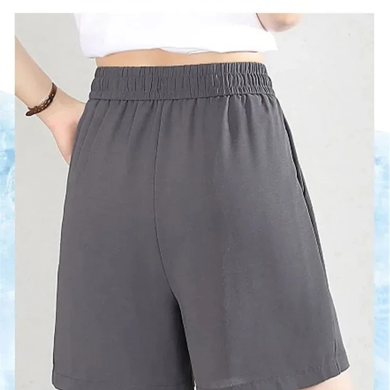 Office Lady Elastic High Waisted Pockets Drawstring Solid Color Women's Clothing Bandage Summer Sweatpants Korean Fashion Shorts