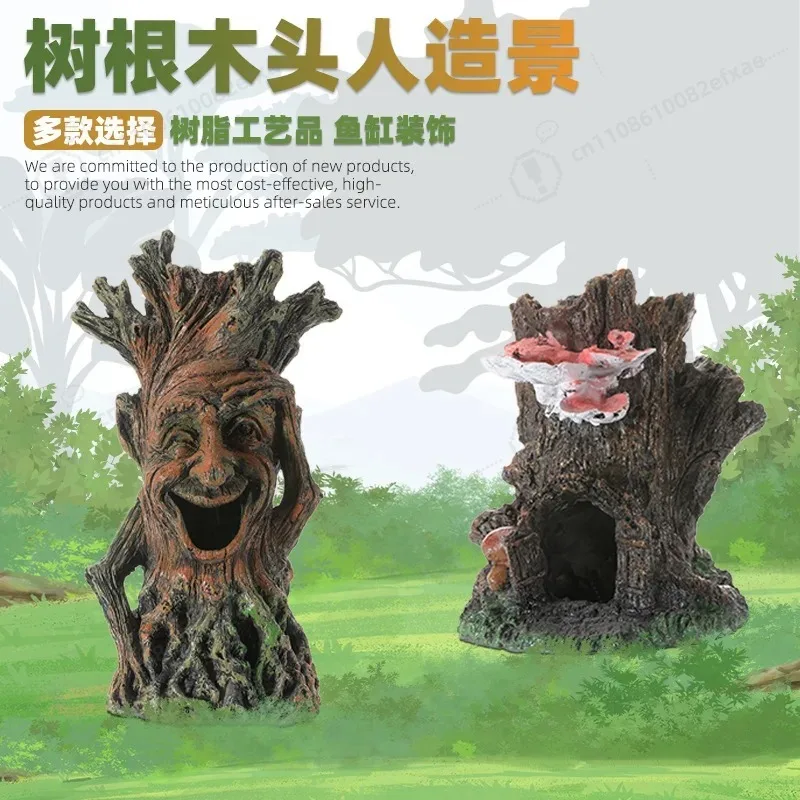 Resin Aquarium Decoration Tree Root Wood Man Ornament Fish Tank Landscaping Hiding Cave for Fish and Shrimp