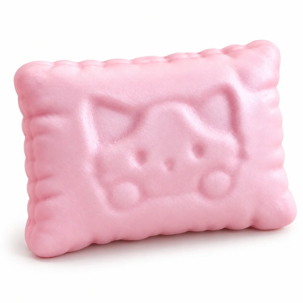 Cat Pillow Squishy Toy Pink Soft PU Slow Rising Squeeze Fidget with Embossed Face Cute Desk Companion Gift for Teens and Adults