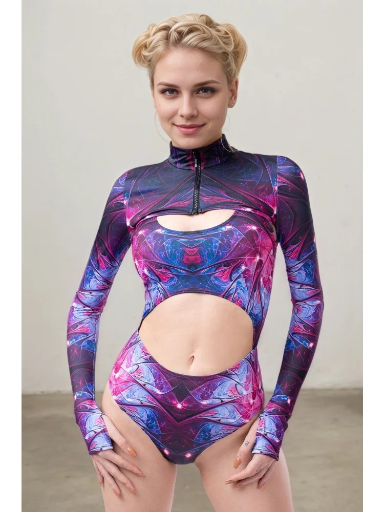 IOOTIANY Sexy Graffiti-Strumpfhose Badeanzug Mantel Karneval Offenes Herz Weste Bodysuit Leotard Gothic Cosplay Party Rollenspiel Bademode – Detail 24