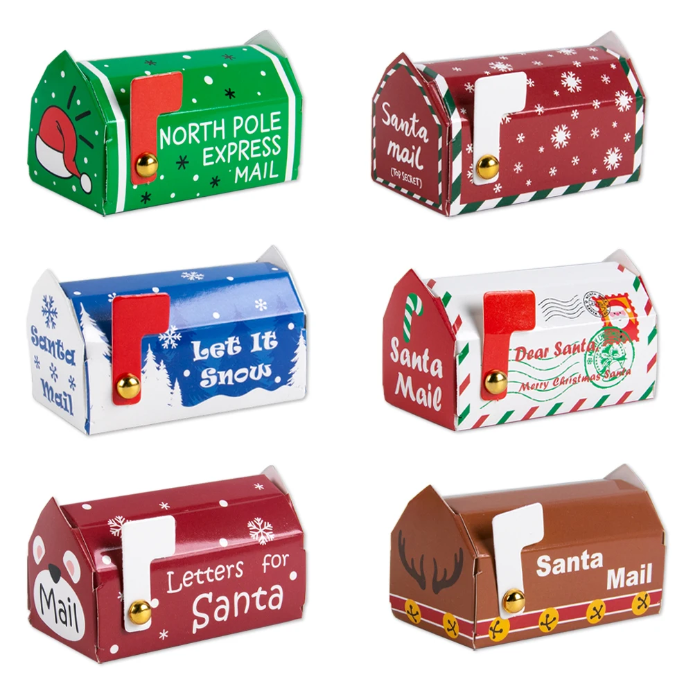 6/12/18pcs Christmas Mail Box Shaped Gift Boxes North Winter Pole Pattern Paper Candy Boxes Snowflakes Christmas Home Party Gift