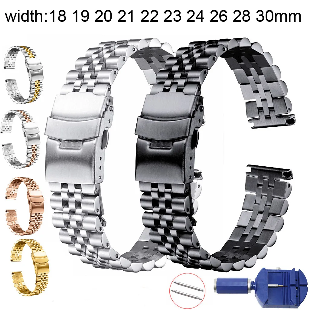 Brush Polish Stainless Steel Watch Strap 18mm 19mm 20mm 21mm 22mm 23 24mm 26mm 28 30mm Watch Strap Wrist Replacement Bracelet