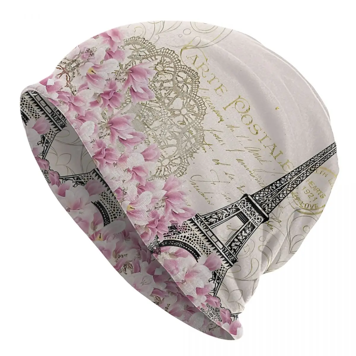 French Floral Paris Eiffel Tower Autumn Female Thin Beanies Double Used Outdoor Bonnet Hats